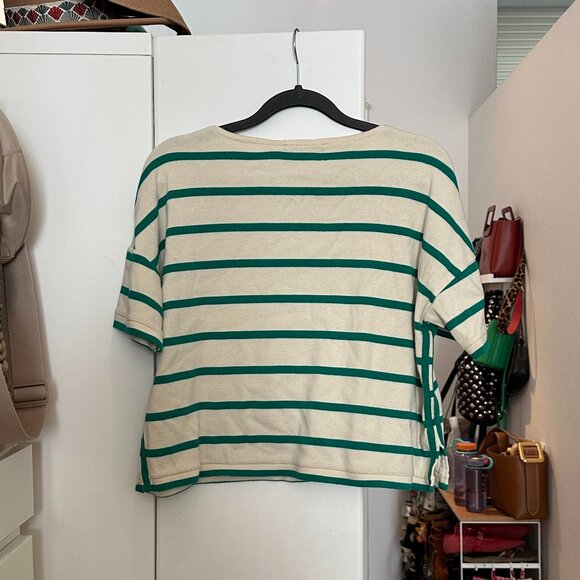 La Ligne Short Sleeve Breton Tee Green/Ecru Striped Size Small - Picture 4 of 6